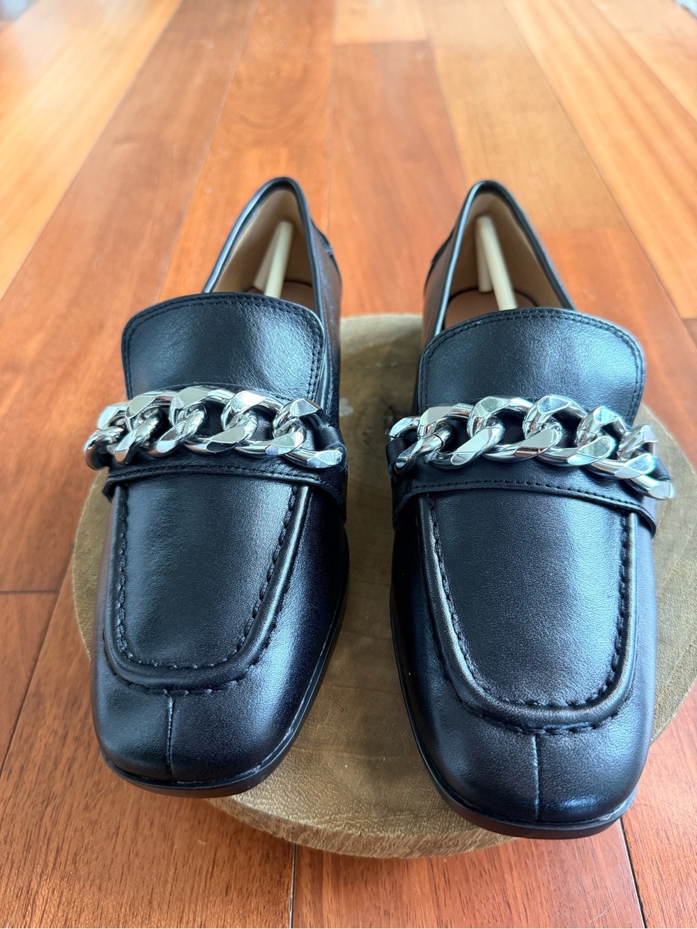 L.Paolo Metz-L Black Nappa Calf Leather Chain Loafers Size 7.5 — NIB